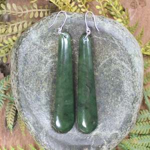 NZ Greenstone Large Roimata Earrings (BW556) Hapopo Pounamu