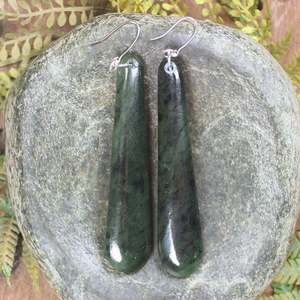 NZ Greenstone Large Roimata Earrings (BW555) Rimu Pounamu