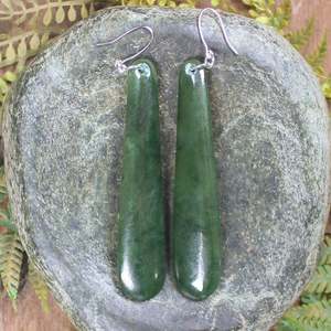 NZ Greenstone Large Roimata Earrings (BT033) Hapopo Pounamu