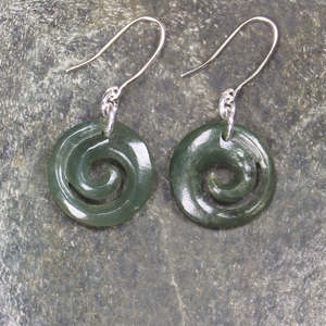 NZ Greenstone Koru Earrings (BP982) Hapopo Pounamu
