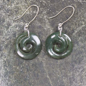 NZ Greenstone Koru Earrings (BP985) Hapopo Pounamu