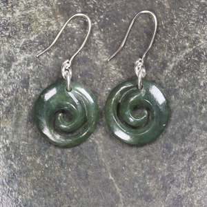 NZ Greenstone Koru Earrings (BP984) Hapopo Pounamu