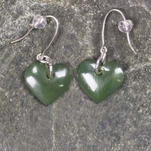 NZ Greenstone Heart Earrings (BM130) Hapopo Pounamu