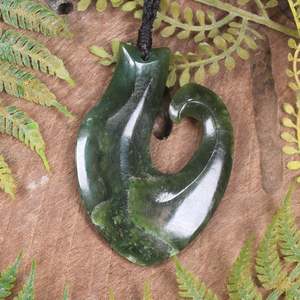 NZ Greenstone Large Hei Matau Pendant (BW543) Kawakawa Pounamu