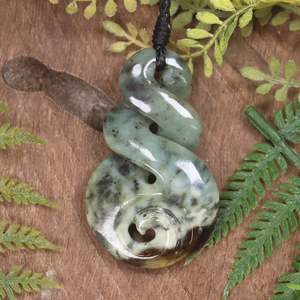 NZ Greenstone Medium Koru Twist Pendant (BP538) Flower Jade Pounamu