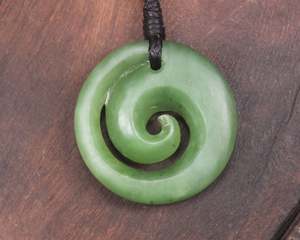 NZ Greenstone Small Koru Pendant (BK570) Hapopo Pounamu