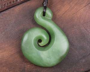 NZ Greenstone Medium Koru Pendant (BK486) Hapopo Pounamu