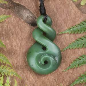 NZ Greenstone Small Koru Twist Pendant (BT501) Hapopo Pounamu