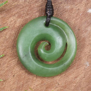 NZ Greenstone Small Koru Pendant (BK585) Hapopo Pounamu