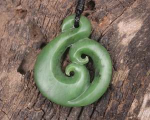 NZ Greenstone Medium Koru Pendant (BK498) Hapopo Pounamu