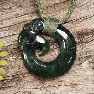 NZ Greenstone Small Koropepe Pendant (BK815) Kawakawa Pounamu