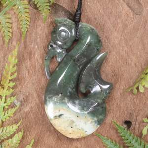 NZ Greenstone Large Manaia Pendant (BP627) Flower Jade Pounamu