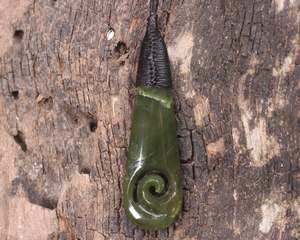 NZ Greenstone Medium Roimata with Koru Pendant (BK235) Rimu Pounamu