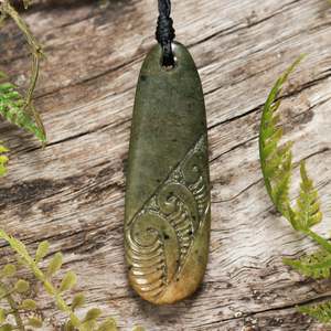 NZ Greenstone Small Roimata with Koru Pendant (BW460) Flower Jade Pounamu