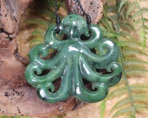 NZ Greenstone Large Te Wheke Octopus Pendant (BA686) Inanga Pounamu