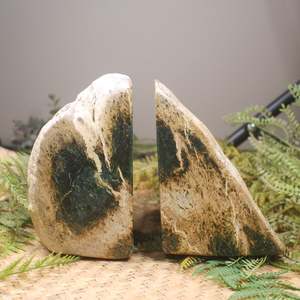 NZ Greenstone Freeform Book End Sculptures (BW562) Flower Jade Pounamu