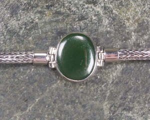 NZ Greenstone Sterling Silver Bracelet (BM410) Kawakawa Pounamu