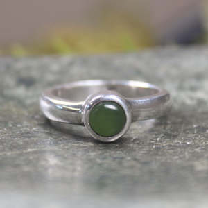 NZ Greenstone Sterling Silver Ring S8 (BT004) Hapopo Pounamu