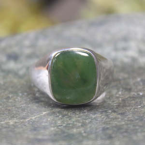 NZ Greenstone Sterling Silver Ring S7 (BW236) Hapopo Pounamu