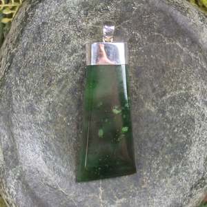 NZ Greenstone Large Sterling Silver Pendant (BM315) Kawakawa Pounamu