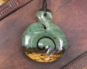 NZ Greenstone Medium Koru Twist Pendant (BM945) Flower Jade Pounamu