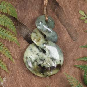 NZ Greenstone Medium Koru Twist Pendant (BP540) Flower Jade Pounamu