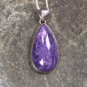 Gemstone Necklace: Charoite Small Sterling Silver Pendant (AE930)