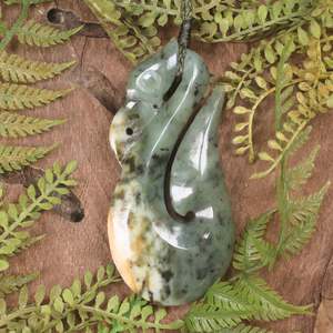 NZ Greenstone Large Manaia Pendant (BP369) Flower Jade Pounamu