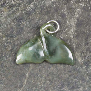 NZ Greenstone Sterling Silver Small Whale Tail Pendant (BC459) Inanga Pounamu