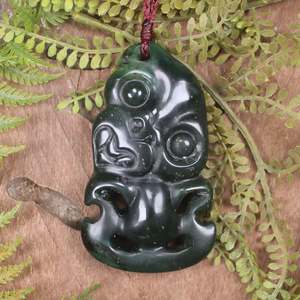 NZ Greenstone Large Hei Tiki Pendant (BX171) Tangiwai Pounamu
