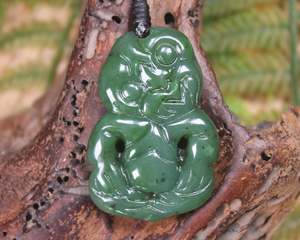 NZ Greenstone Small Hei Tiki Pendant (BH470) Hapopo Pounamu