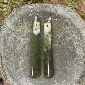NZ Greenstone Medium Roimata Earrings (BX376) Rimu Pounamu