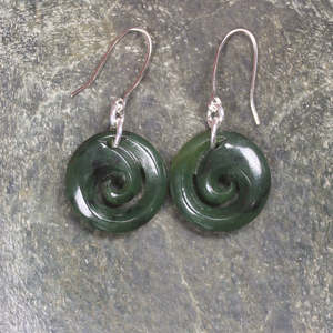NZ Greenstone Koru Earrings (BX304) Kawakawa Pounamu
