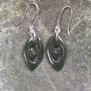 NZ Greenstone Koru Earrings (BW782) Rimu Pounamu