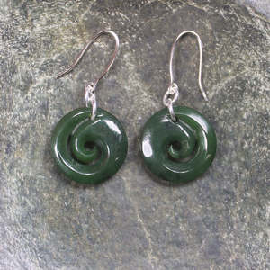 NZ Greenstone Koru Earrings (BX303) Kawakawa Pounamu