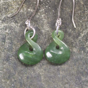 NZ Greenstone Small Twist Earrings (BT198) Hapopo Pounamu