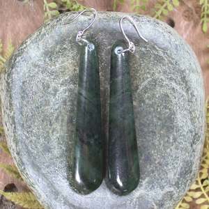 NZ Greenstone Large Roimata Earrings (BT067) Rimu Pounamu