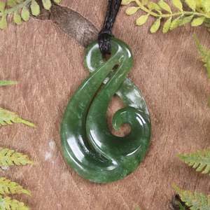 NZ Greenstone Medium Koru Twist Pendant (BP345) Kawakawa Pounamu