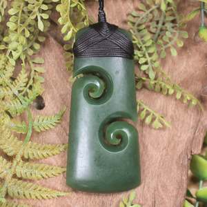 NZ Greenstone Large Toki with Koru Pendant (BX381) Hapopo Pounamu