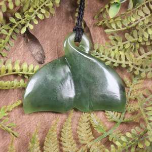 NZ Greenstone Large Whale Tail Pendant (BX005) Hapopo Pounamu