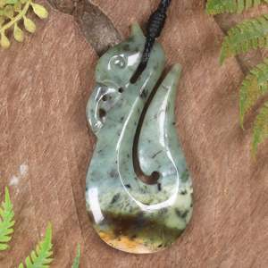 NZ Greenstone Medium Manaia Pendant (BW224) Flower Jade Pounamu