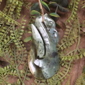 NZ Greenstone Large Manaia Pendant (BP372) Flower Jade Pounamu