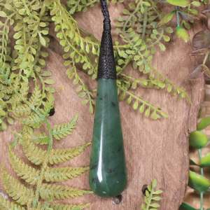 NZ Greenstone Large Roimata Pendant (BX509) Hapopo Pounamu