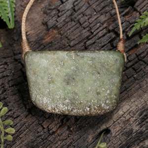 NZ Greenstone Small Freeform Shield or Breastplate Pendant (BX263) Flower Jade Pounamu