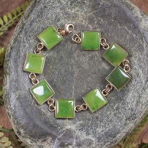 NZ Greenstone Gold Plating Set Linked Bracelet (BW789) Hapopo Pounamu