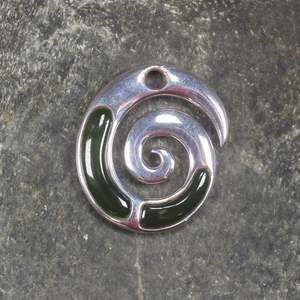 NZ Greenstone Sterling Silver Medium Koru Pendant (BW722) Kawakawa Pounamu