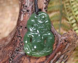 NZ Greenstone Small Hei Tiki Pendant (BH461) Hapopo Pounamu