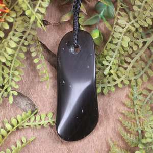 NZ Black Obsidian Medium Freeform Roimata Pendant (BP237)