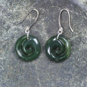 NZ Greenstone Koru Earrings (BX296) Kawakawa Pounamu