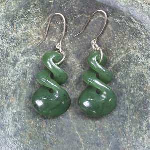NZ Greenstone Twist Earrings (BX411) Hapopo Pounamu
